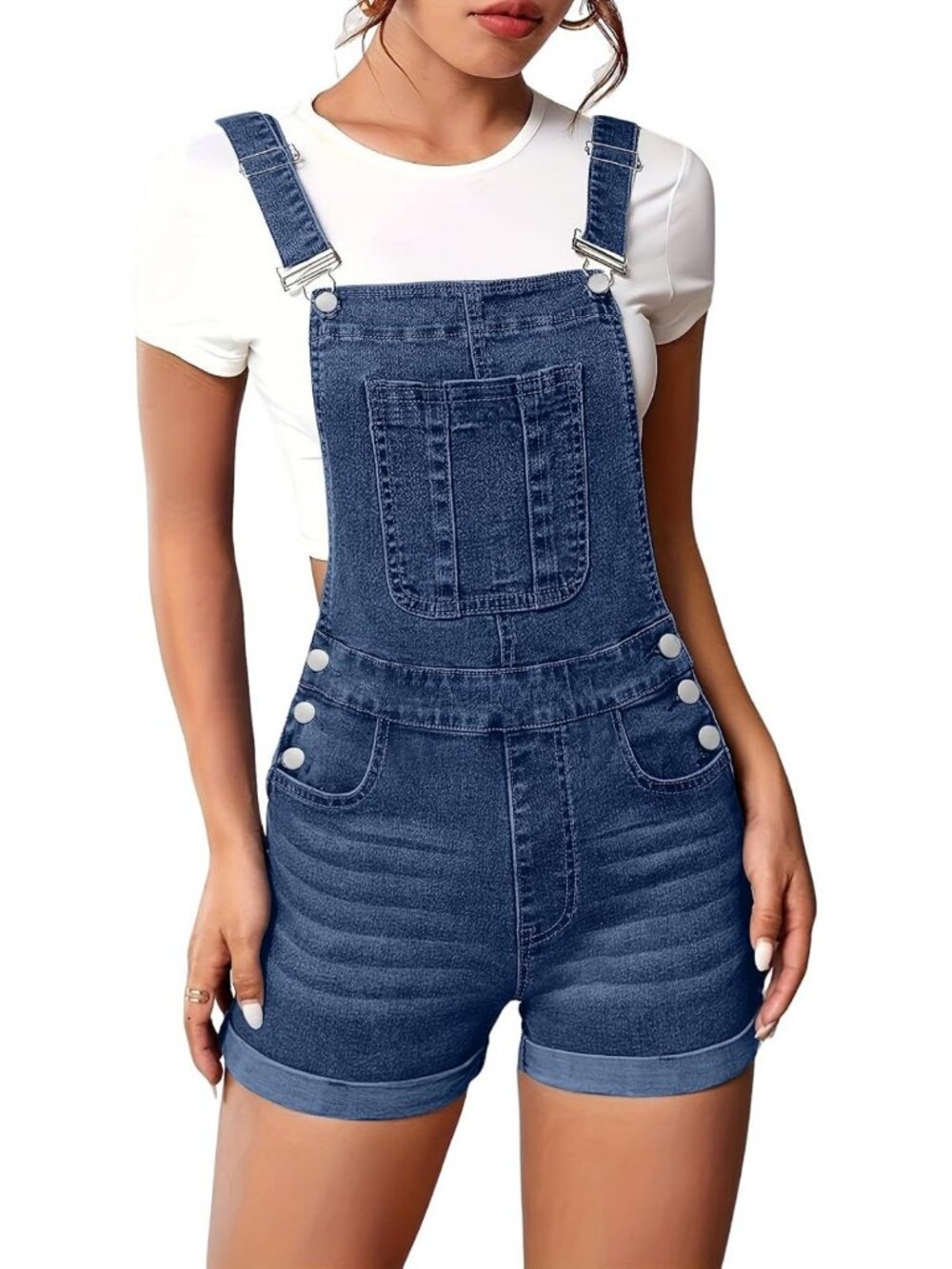 Vintage Women's Adjustable Strap Denim Bib Overalls - Slim Fit Shortalls